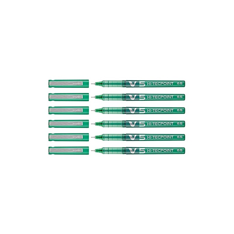 PILOT Set of 6 Hi-Tecpoint V5 Rollerball Pens Fine Point