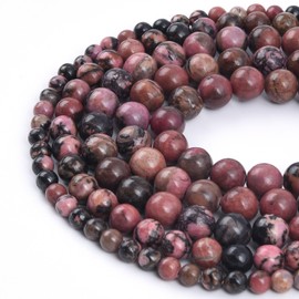 PLTbeads Gorgeous Black Stripe Rhodonite Natural Gemstone Loose Beads 6mm Smooth Round Approxi 15 inch DIY Bracelet Necklace for Jewelry Making