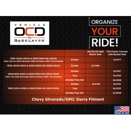 Vehicle OCD - Center Seat Console Organizer for Chevy Silverado 1500 / GMC Sierra 1500 (2019-2025) and 2500/3500 HD (2020-2025) (40/20/40 seat ONLY) - Made in USA - SLX160