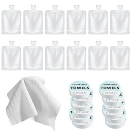 Travel Bottles Kit for Toiletries with Compressed Towels, TSA Approved Travel Size Portable Refillable Pouch Containers Leak Proof Travel Accessories Essentials Set for Shampoo Conditioner Lotion