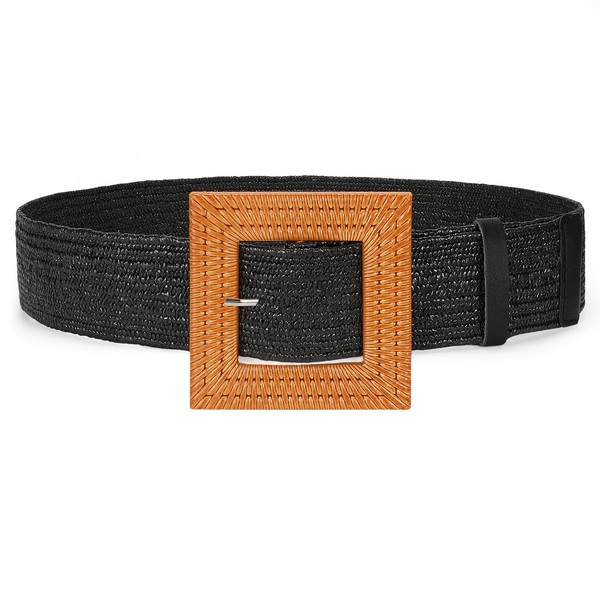 SANSTHS Womens Wide Elastic Belt, Boho Straw Braided Belt for