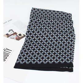 ANDANTINO 100% Silk Oblong Scarf for Men&Women 61”*10.2” Double-Sided Thin Long Shawls for Head and Neck with Gift Packed (Black Blue)