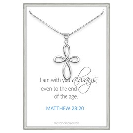 Sterling Silver Infinity Cross Necklace for Women, Christian Faith Pendant, Religious Jewelry, Inspirational Gift for Wife, Daughter, Teen Baptism or Confirmation Necklace, Bible Verse Necklace (18 inches + 2-inch extender)