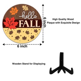 Hello Fall Wooden Sign with Stand, Welcome Autumn Home Decor, Thanksgiving Party Table Centerpieces Supplies Decorations -AUT-MUBANA03