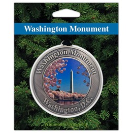 Washington, D.C. Cherry Blossom Monument and Memorial Hanging Aluminum 3D Pictorial Ornament with Ribbon (Washington Monument)