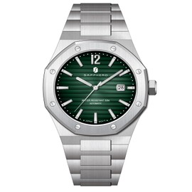 SAPPHERO Automatic Watches for Men Luxury Men's Watches Mechanical Date Analog 50 Meter Waterproof Business Stainless Steel Strap Wristwatches for Man Sliver Green Outdoor/Indoor