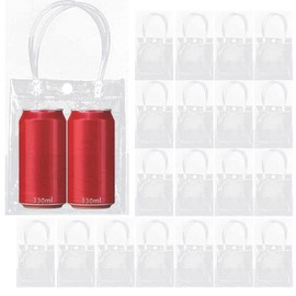 Clear Gift Bags with Handles, 50-Pack Transparent Party Favor Bags, Reusable Goodie Bags with Ribbon, 5.9x2.75x4.92 Inches Clear Plastic Bags for Gifts, Weddings, Birthdays, and Loot Bags