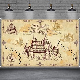 Bicuces Wizard Backdrop Wizard Party Decorations Magical Castle Backdrop Banner Happy Birthday Photography Background for Magic Party Witch School Party Supplies