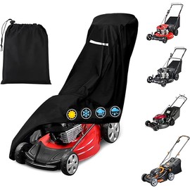 Outdoors Lawn Mower Cover - Heavy Duty 420D Polyester Oxford Waterproof UV Protection Universal Fit Push Mower with Drawstring & Lawn Mower Storage Bag, Waterproof Lawnmower Covers for Outdoor, Black