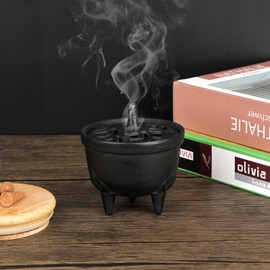 SUMNACON Cast Iron Incense Burner with Lid Incense Holder Incense Bowl Incense Bowl Incense Container Home Decoration for Bedroom Yoga Living Room Gift (Black)