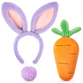 Crowye Bunny Rabbit Costume Set Bunny Ear Headband Cosplay Bunny Tail and Carrot Plush Toy Plush for Adult Easter Party Favor(Purple)