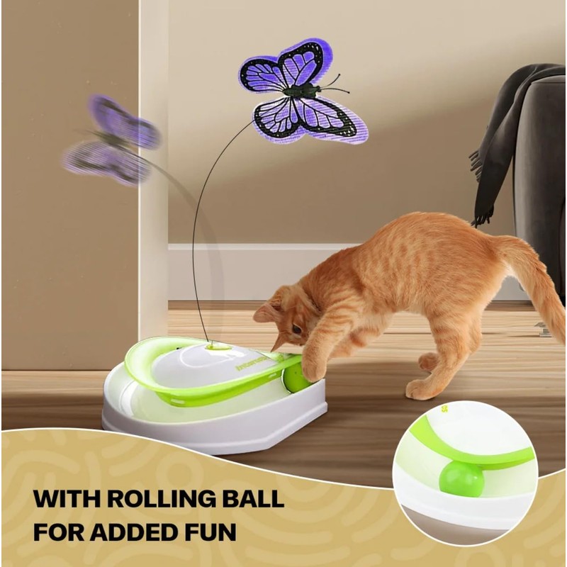 2-in-1 Auto Interactive Cat Toy, Fluttering Butterfly & Rolling Track
