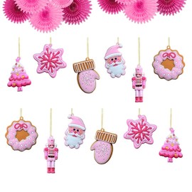 Aisszhao 12Pcs Pink Christmas Nutcracker Ornaments for Christmas Tree Decor,Pink Mini Puppet King Ornament Snowflake Pendant Set Pink Santa Claus Hanging for Xmas Tree,Pink Winter Holiday Party