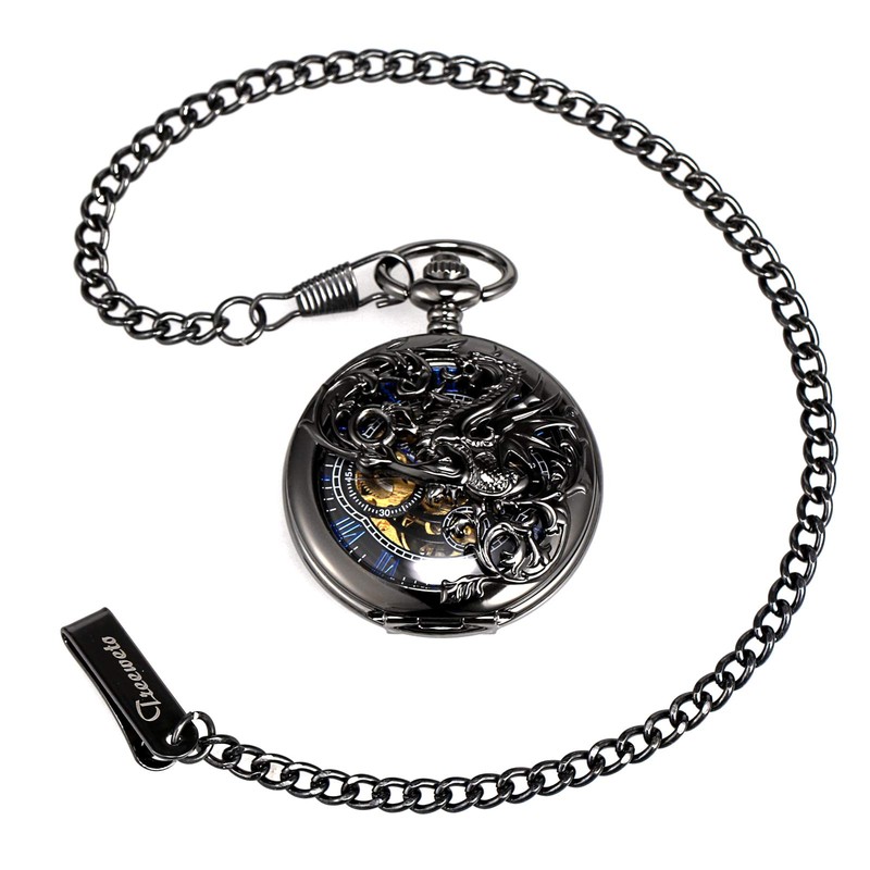 TREEWETO Unisex Pocket Watch with Chain Analogue Hand Winding Double