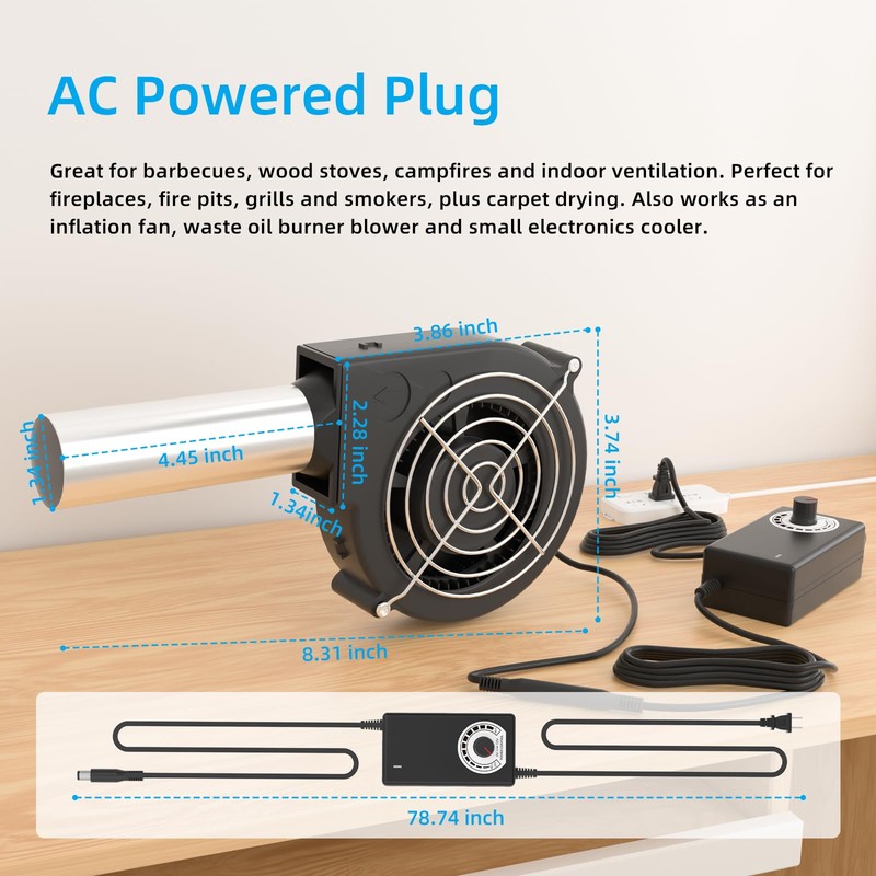 Yeuzbur Variable Speed Blower Fan with Speed Controller, Centrifugal Air