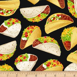 Timeless Treasures Taco Tuesday Tossed Tacos Black, Fabric by the Yard