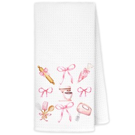 JINYO Baking Gifts Kitchen Towels, Baking Towels, Tea Towels for Baking, Coquette Pink Bow Dish Towels for Kitchen, Baking Gifts for Women, Gifts for Bakers, Bakery Decor, 16x24 Inch