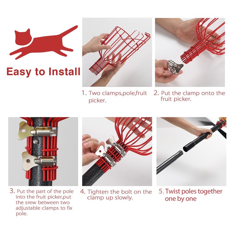 Fruit Picker Pole Tool with Basket Telescoping, Adjustable Apple Picker