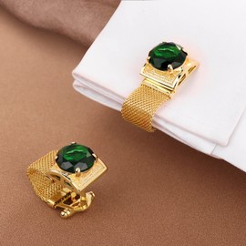 HAWSON Mens Cufflinks with Chain - Stone and Shiny Gold Tone Shirt Accessories - Party Gifts for Young Men