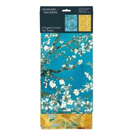 Museums & Galleries Tea Towels - Organic Cotton - Artistic Designs - Almond Blossom Branches and Sunflowers by Vincent Van Gogh - Set of 2 - Stylish Home Accessory