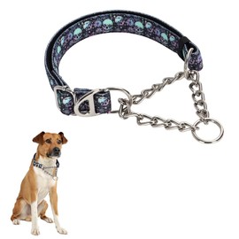 Choke Collar for Dogs，Stainless Steel Chain Collar Martingale, No Pull Slip Cinch Training Escape Proof Heavy Duty Dog Collar for Small Medium Large Pet Boy Male Dogs，Skull L
