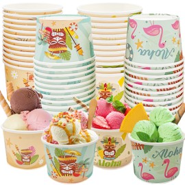 CIEOVO 48 Packs 9 oz Tropical Luau Party Paper Ice Cream Cups Disposable Hawaiian Beach Bowls Snack Cups Containers Dessert Soup Bowls for Tropical Luau Birthday Wedding Baby Shower Party Decoration