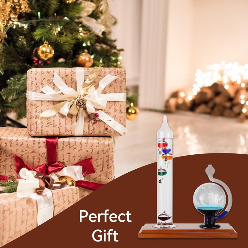 Lily's Home Galileo Thermometer with Etched Glass Globe Barometer 64ºF–80ºF,