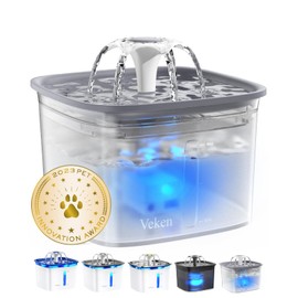 Veken Innovation Award Winner 95oz/2.8L Pet Fountain, Automatic Cat Water Fountain Dog Water Dispenser with Replacement Filters for Cats, Dogs, Multiple Pets (Transparent Grey, Plastic)