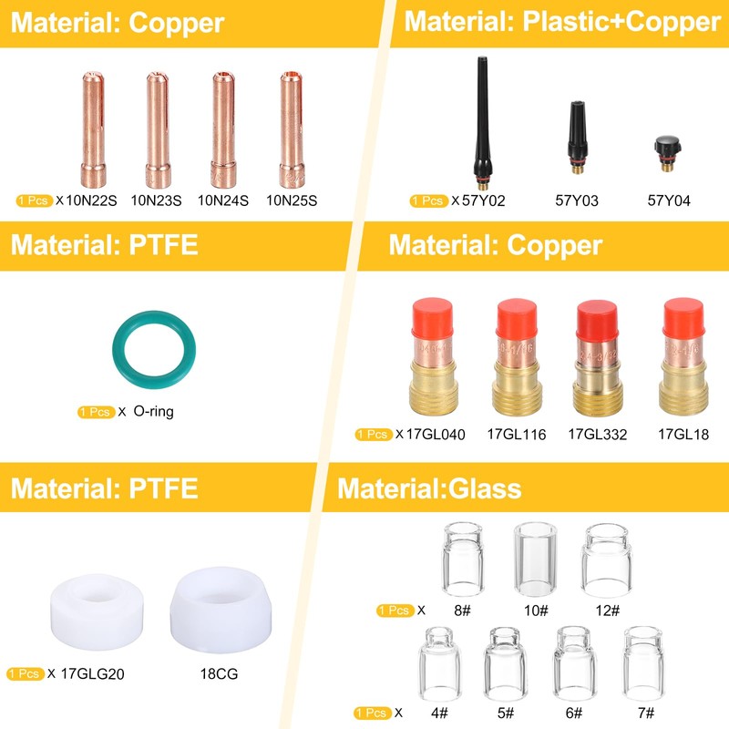 sourcing map 36pcs Tig Torch Kit for WP-17, WP-18, WP-26