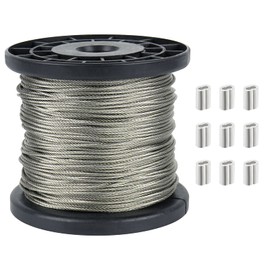 1/16 Wire Rope, 1/16 galvanized cable, 328FT Wire Cable, 304 Stainless Steel Aircraft Cable with 120 Pcs Aluminum Sleeve, 7x7 Strand Core 368 lbs Breaking Strength for Outdoor Garden Craft Clothesline