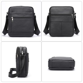 Cowhide Leather Purses and Bags Men and Women Small Messenger Bag Travel Everyday Carry Side Bag with Multi Zip Pockets