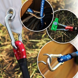 com-four® 6 x Rubber Tensioners - Luggage Tensioners with White Stripes - Tension Rope with Carabiner Hook - Elastic Straps for Bicycle, Car, Luggage (80 cm - Pack of 6 - Colourful)