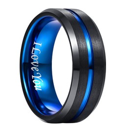 NUNCAD Men's Blue Black Rings Tungsten Wedding Ring with Groove Blue Promise Ring for Men Size Z+4