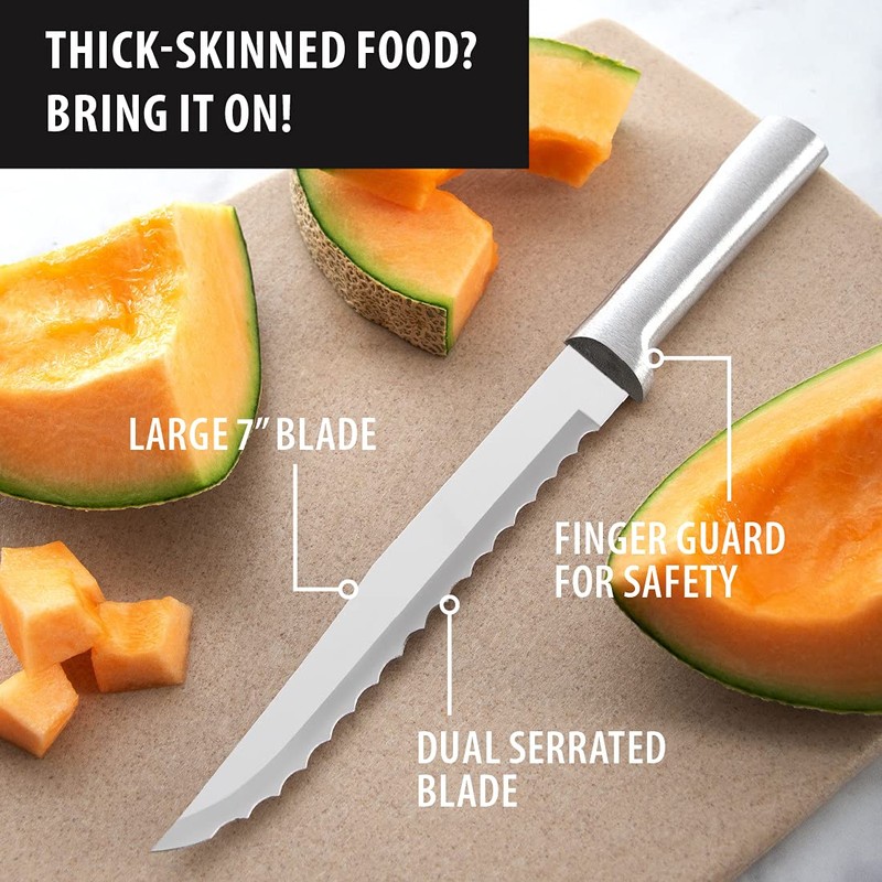 RADA Cutlery Serrated Slicer Knife (R138), 7" Stainless Steel Hollow