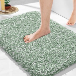 Yimobra Light Green and White Bathroom Rugs Non Slip Washable 24x17, Ultra Soft and Water Absorbent Bath Mats, Plush Fluffy Shower Mat Outside, Microfiber Thick Matts for Bathroom Floor/Sink