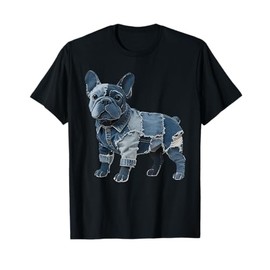 Bulldog Pattern Patchwork Art French Bulldog In Denim Dog T-Shirt