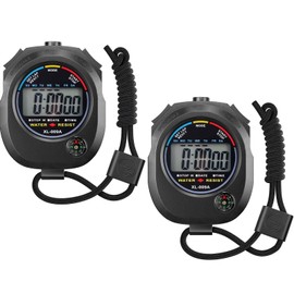 2 Pack Digital Stopwatch Timer: Large Display Multi-Function Stop Watch for Sports Coaches Swimming Running Fitness Referees Electronic Stopwatch with Lap Split Date Time Alarm for Kids Adults