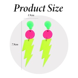 BHSTTNIXP 80s 90s Neon Earrings,80s 90s Accessories for Women and Girls,Neon Accessories Retro Acrylic Lightning Ear Stud