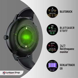 LUNIQUESHOP Lscall Smartwatch with Phone Function and Voice Assistant, Men's Watch, Activity Bracelet, SpO2, Blood Pressure, 2 Bracelets, 1.32 Inches, Fitness Watch with WhatsApp, iOS, Android, Black