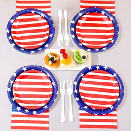 Cheery Land American Flag 4th of July Party Supplies - 4th of July Plates and Napkins Sets for Red White and Blue Fourth of Fuly Decorations, Serve 25
