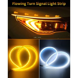 YM E-Bright Led Strip Lights for Cars, SUV, Motorcycle Daytime Running Lights Turn Signal Bulb DRL Sequential Switchback Led Strip Amber/Yellow & White (2Pcs 60CM/24 Inch)