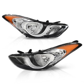 LQI Headlight Assembly Left and Right Side Halogen Compatible with Elantra 2011-2013 Clear Lens Chrome Housing Amber Reflector Headlights