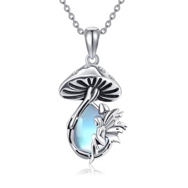 VENACOLY Mushroom Necklace 925 Sterling Silver Moonstone Mushroom Fairy Pendant Necklace Mushroom Jewellery for Women Mushroom Lovers