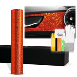24"x60" (2FTx5FT) PET Damascus Forged Satin Flame Red Vinyl Wrap Auto Car Sticker Decal Film Sheet Bubble Free Air Release Technology with Tool Kit