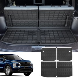 powoq Cargo Mat Compatible with 2022 2023 2024 2025 Mitsubishi Outlander 7-Seat Trunk Mat Backrest Mat Cargo Liner Replacement for 2022-2025 Mitsubishi Outlander Accessories(Trunk Mat+Backrest Mat)