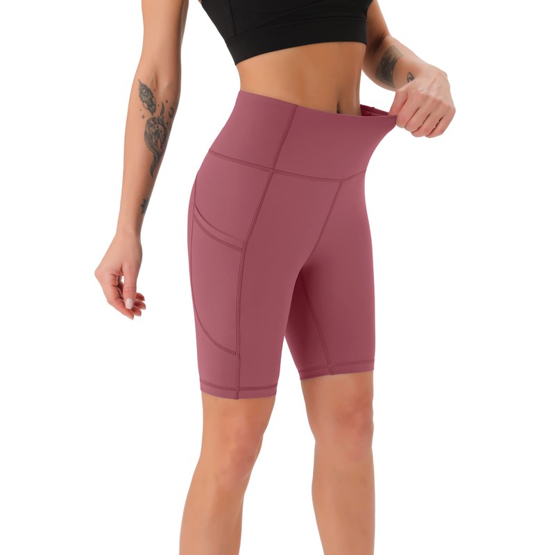 Persit Women's Short Leggings, Opaque Cycling Shorts with Pockets, Dustyrosis
