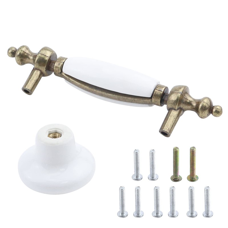 Semetall 6pcs Antique Bronze Ceramic Dresser Handles,Vintage Drawer Pull and
