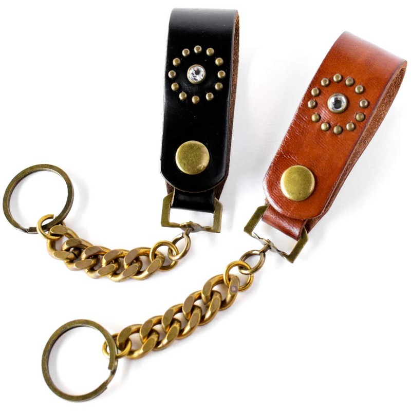 The 582 582 582 Leather Belt Loop, Brass, Curved, Chain,