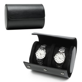 HNCY Watch Box Luxury PU Leather Watch Roll Watch Storage Box Portable Travel Case Watch Case Vintage Watch Box Gift for Christmas, Birthdays, Travel, Anniversaries - Black - Watch Roll 2 Watch