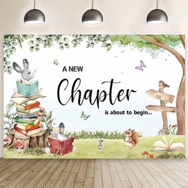 MEHOFOND 7x5ft Book Themed Baby Shower Backdrop A New Chapter is About to Begin Photography Background Storybook Moving Away Farewell Party Decor House Warming Job Change Party Banner Photo Props